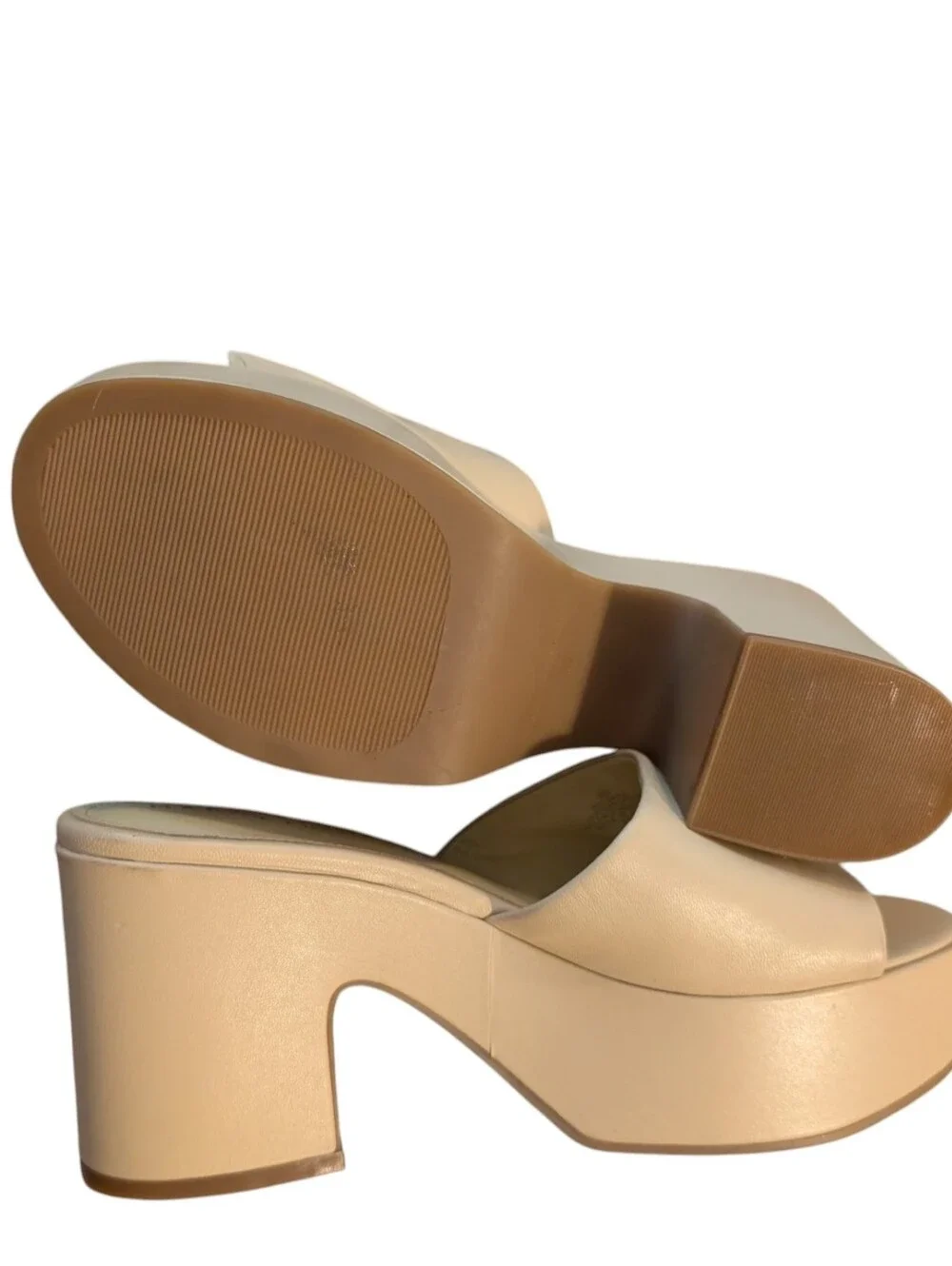 MARC FISHER LTD Forina Leather Platform Slide Sandal In Light Natural